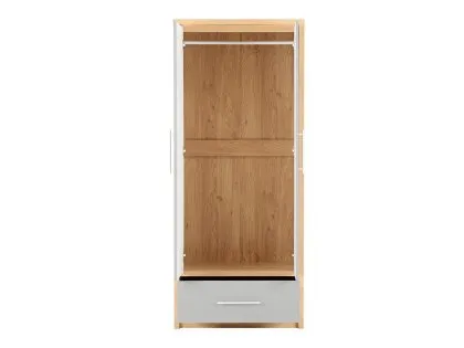 Seconique Seville Grey High Gloss and Oak 2 Door 1 Drawer Wardrobe