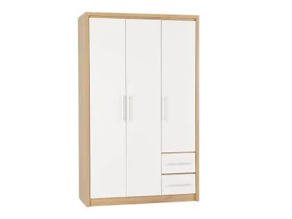 Seconique Seville White High Gloss and Oak 3 Door 2 Drawer Wardrobe Seconique Seville White High Gloss and Oak 3 Door 2 Drawer Wardrobe