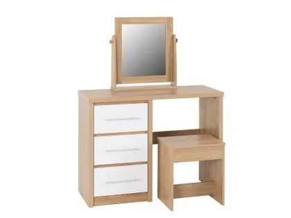 Seconique Seville White High Gloss and Oak 3 Drawer Dressing Table Set Seconique Seville White High Gloss and Oak 3 Drawer Dressing Table Set