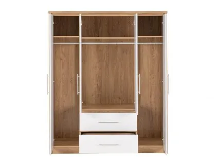 Seconique Seville White High Gloss and Oak 4 Door 2 Drawer Wardrobe