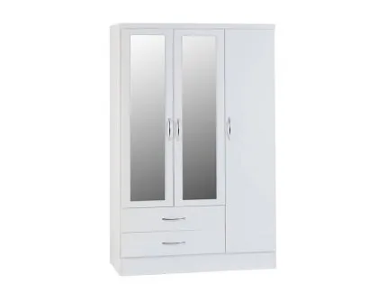 Seconique Nevada White High Gloss 3 Door 2 Drawer Mirrored Wardrobe Seconique Nevada White High Gloss 3 Door 2 Drawer Mirrored Wardrobe