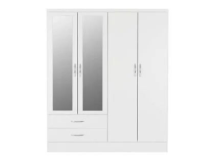 Seconique Nevada White High Gloss 4 Door 2 Drawer Mirrored Wardrobe Seconique Nevada White High Gloss 4 Door 2 Drawer Mirrored Wardrobe