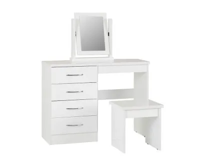 Seconique Nevada White High Gloss 4 Drawer Dressing Table and Stool Seconique Nevada White High Gloss 4 Drawer Dressing Table and Stool