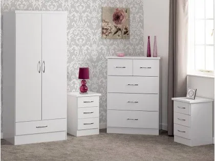 Seconique Nevada White High Gloss 4 Piece Bedroom Furniture Package Seconique Nevada White High Gloss 4 Piece Bedroom Furniture Package