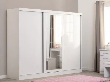 Seconique Nevada White High Gloss Sliding Mirrored Triple Wardrobe Seconique Nevada White High Gloss Sliding Mirrored Triple Wardrobe