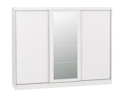 Seconique Nevada White High Gloss Sliding Mirrored Triple Wardrobe