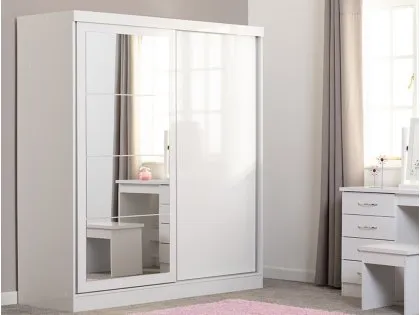 Seconique Nevada White High Gloss Sliding Mirrored Wardrobe Seconique Nevada White High Gloss Sliding Mirrored Wardrobe