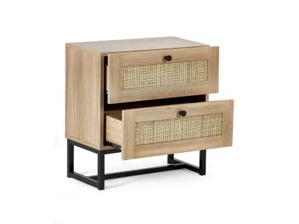 Julian Bowen Padstow Rattan and Oak 2 Drawer Bedside Table