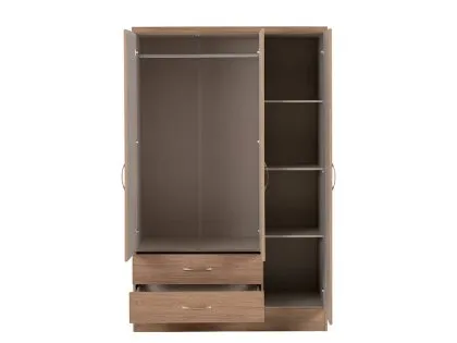 Seconique Nevada Rustic Oak 3 Door 2 Drawer Mirrored Triple Wardrobe