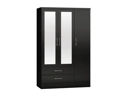 Seconique Nevada Black High Gloss 3 Door 2 Drawer Mirrored Wardrobe Seconique Nevada Black High Gloss 3 Door 2 Drawer Mirrored Wardrobe
