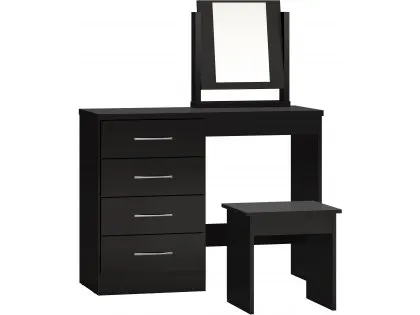 Seconique Nevada Black High Gloss 4 Drawer Pedestal Dressing Table and Stool Seconique Nevada Black High Gloss 4 Drawer Pedestal Dressing Table and Stool