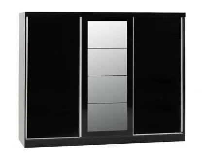 Seconique Nevada Black High Gloss Sliding Mirrored Triple Wardrobe