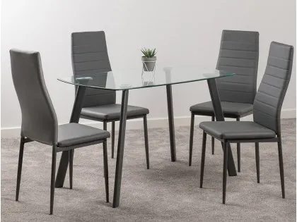 Seconique Abbey Glass Dining Table and 4 Grey Faux Leather Chairs Seconique Abbey Glass Dining Table and 4 Grey Faux Leather Chairs