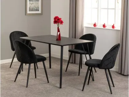 Seconique Marlow Black Marble Effect Dining Table and 4 Black Velvet Chairs Seconique Marlow Black Marble Effect Dining Table and 4 Black Velvet Chairs