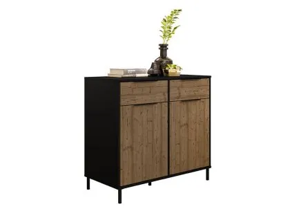 Seconique Madrid Acacia and Black 2 Door 2 Drawer Sideboard