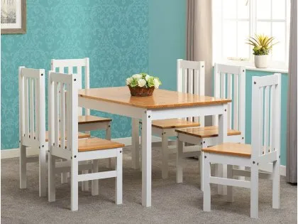 Seconique Ludlow White and Oak Dining Table and 6 Chair Set Seconique Ludlow White and Oak Dining Table and 6 Chair Set