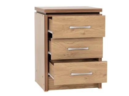 Seconique Charles Oak 3 Drawer Bedside Table