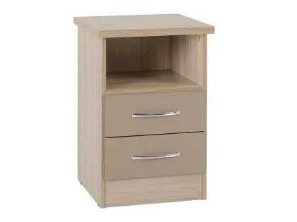Seconique Nevada Oyster Gloss and Oak 2 Drawer Bedside Table Seconique Nevada Oyster Gloss and Oak 2 Drawer Bedside Table