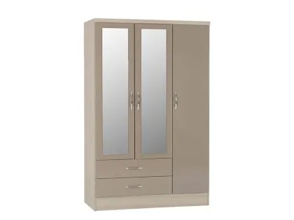 Seconique Nevada Oyster Gloss and Oak 3 Door 2 Drawer Mirrored Wardrobe Seconique Nevada Oyster Gloss and Oak 3 Door 2 Drawer Mirrored Wardrobe