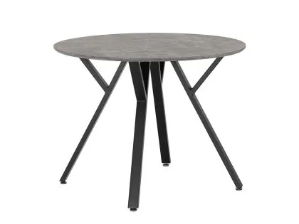 Seconique Athens Concrete Effect Round Dining Table with 4 Lukas Blue Velvet Chairs