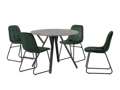 Seconique Athens Concrete Effect Round Dining Table with 4 Lukas Green Velvet Chairs Seconique Athens Concrete Effect Round Dining Table with 4 Lukas Green Velvet Chairs
