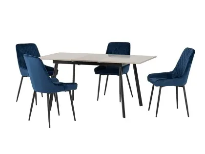 Seconique Avery Grey Oak Extending Dining Table and 4 Blue Velvet Chairs Set Seconique Avery Grey Oak Extending Dining Table and 4 Blue Velvet Chairs Set