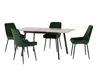 Seconique Avery Grey Oak Extending Dining Table and 4 Green Velvet Chairs Set Seconique Avery Grey Oak Extending Dining Table and 4 Green Velvet Chairs Set
