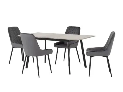 Seconique Avery Grey Oak Extending Dining Table and 4 Grey Velvet Chairs Set Seconique Avery Grey Oak Extending Dining Table and 4 Grey Velvet Chairs Set
