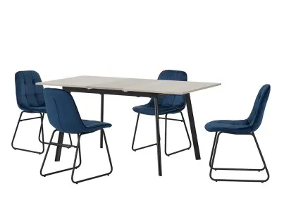 Seconique Avery Grey Oak Extending Dining Table and 4 Lukas Blue Velvet Chairs Set Seconique Avery Grey Oak Extending Dining Table and 4 Lukas Blue Velvet Chairs Set