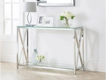 Julian Bowen Miami Glass and Chrome Console Table Julian Bowen Miami Glass and Chrome Console Table