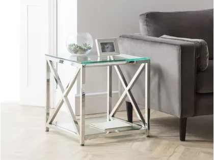 Julian Bowen Miami Glass and Chrome Lamp Table Julian Bowen Miami Glass and Chrome Lamp Table