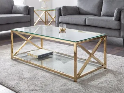 Julian Bowen Miami Glass and Gold Coffee Table Julian Bowen Miami Glass and Gold Coffee Table
