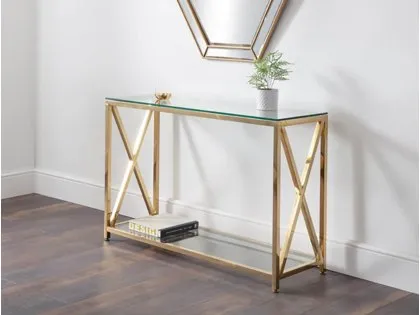 Julian Bowen Miami Glass and Gold Console Table Julian Bowen Miami Glass and Gold Console Table