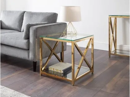 Julian Bowen Miami Glass and Gold Lamp Table Julian Bowen Miami Glass and Gold Lamp Table