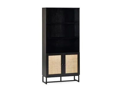 Julian Bowen Padstow Black and Rattan 2 Door Bookcase Julian Bowen Padstow Black and Rattan 2 Door Bookcase