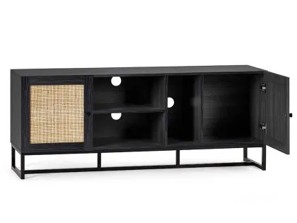 Julian Bowen Padstow Black and Rattan 2 Door TV Cabinet