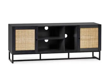 Julian Bowen Padstow Black and Rattan 2 Door TV Cabinet Julian Bowen Padstow Black and Rattan 2 Door TV Cabinet