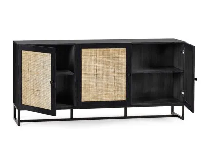 Julian Bowen Padstow Black and Rattan 3 Door Sideboard