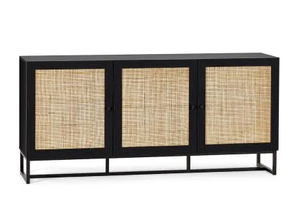 Julian Bowen Padstow Black and Rattan 3 Door Sideboard Julian Bowen Padstow Black and Rattan 3 Door Sideboard
