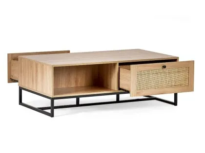 Julian Bowen Padstow Rattan and Oak 2 Drawer Coffee table