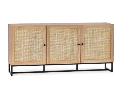 Julian Bowen Padstow Rattan and Oak 3 Door Sideboard Julian Bowen Padstow Rattan and Oak 3 Door Sideboard
