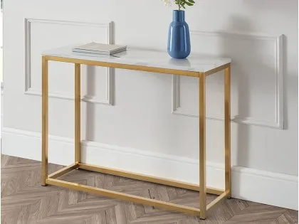 Julian Bowen Scala Marble Effect and Gold Console Table Julian Bowen Scala Marble Effect and Gold Console Table