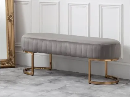 Julian Bowen Harrogate Grey Velvet and Gold Fabric Bench Julian Bowen Harrogate Grey Velvet and Gold Fabric Bench