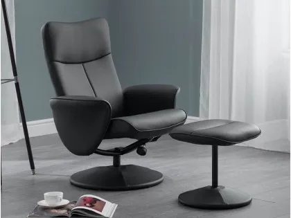 Julian Bowen Lugano Black Faux Leather Recliner Chair with Footstool Julian Bowen Lugano Black Faux Leather Recliner Chair with Footstool