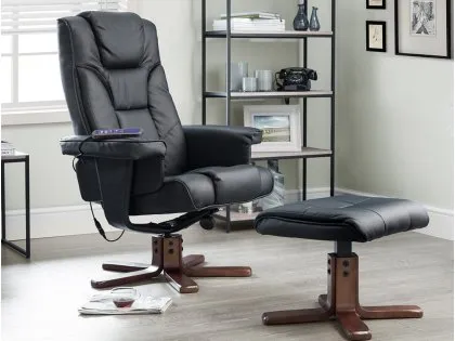 Julian Bowen Malmo Black Massager Recliner Chair with Footstool Julian Bowen Malmo Black Massager Recliner Chair with Footstool