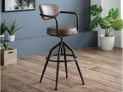 Julian Bowen Barbican Brown Faux Leather Bar Stool Julian Bowen Barbican Brown Faux Leather Bar Stool