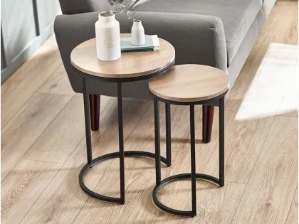 Julian Bowen Tribeca Sonoma Oak Round Nest of Tables Julian Bowen Tribeca Sonoma Oak Round Nest of Tables