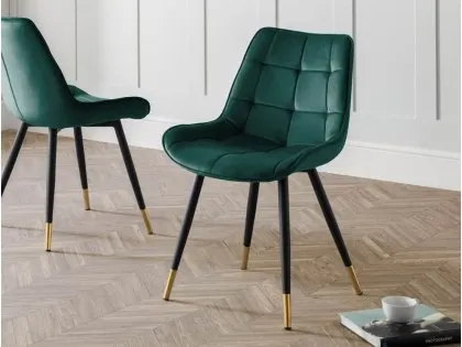 Julian Bowen Hadid Set of 2 Green Velvet Dining Chairs Julian Bowen Hadid Set of 2 Green Velvet Dining Chairs