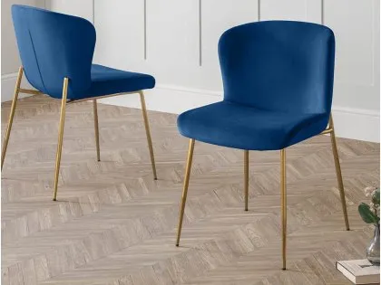 Julian Bowen Harper Set of 2 Blue Velvet Dining Chairs Julian Bowen Harper Set of 2 Blue Velvet Dining Chairs
