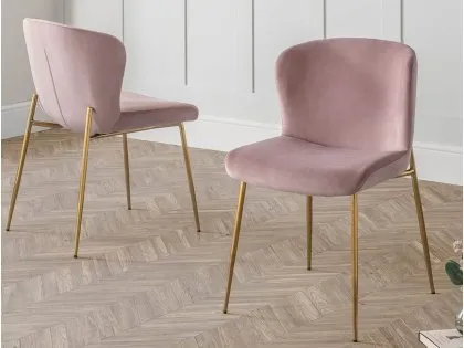 Julian Bowen Harper Set of 2 Pink Velvet Dining Chairs Julian Bowen Harper Set of 2 Pink Velvet Dining Chairs
